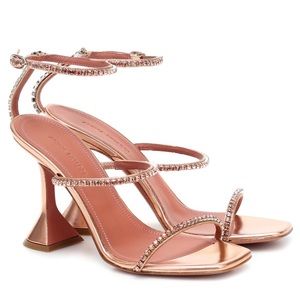 Amina Muaddi Gilda Metallic Peach Sandals